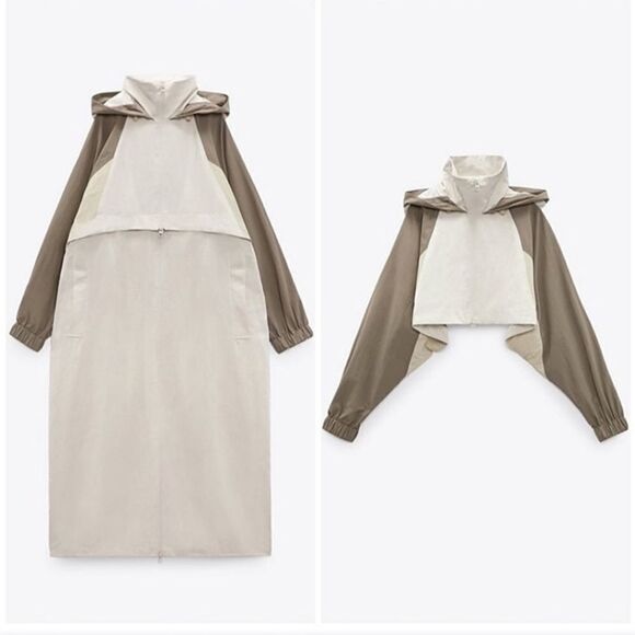 NWT Zara 2 in 1 Parachute Jacket convertible detachable Raincoat Sz XS-S - Picture 2 of 14